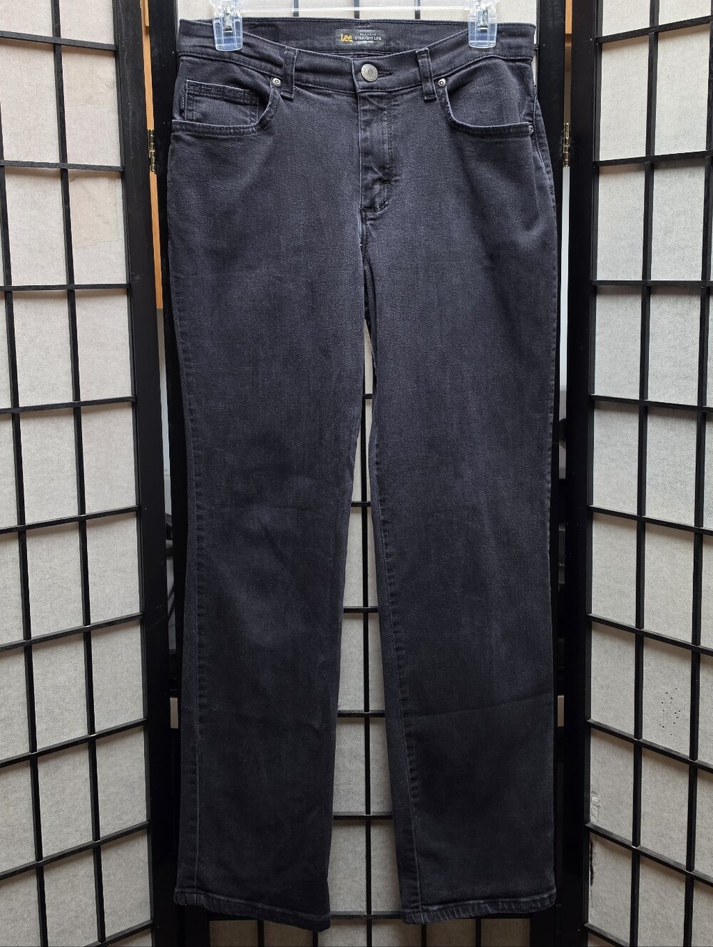 👖 Lee Relaxed Fit Straight Leg Mid Rise Black Jeans Womens 4/6 Short